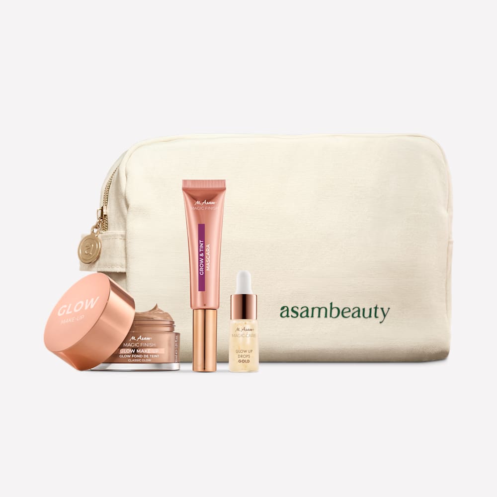 Glow Make-up Geschenkset für makellosen Teint & perfekte Wimpern 3-teilig mit Kosmetiktasche
